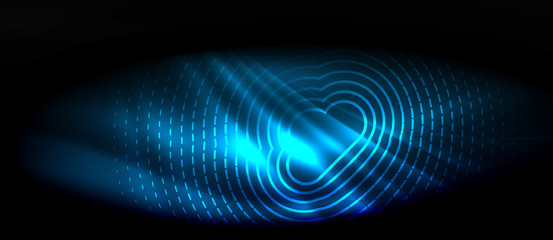 Neon glowing wave, magic energy and light motion background. Wallpaper template, hi-tech future concept