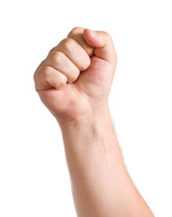 Male clenched fist, isolated on a white background