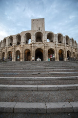 Fototapeta na wymiar The Roman Amphitheater in the old town of Arles in Provence in the South of France.