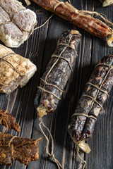 dried meat on the wooden background