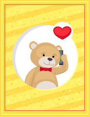 Plush Bear Toy Speaking on Telephone with his Love