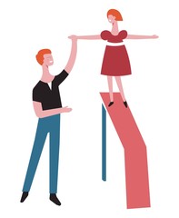 Vector father and daughter on exercise playground