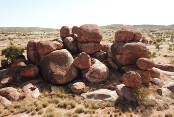 Massive boulders formed by erosion in the Karlu Karlu, Devils Marbles area of the Outback (Northern Territory, Australia)