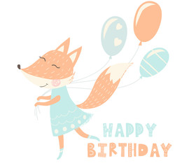 Cute fox with balloon