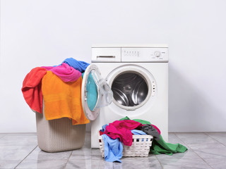 Laundry basket and washing machine at home
