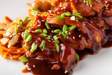 Teriyaki chicken grill with sliced vegetables