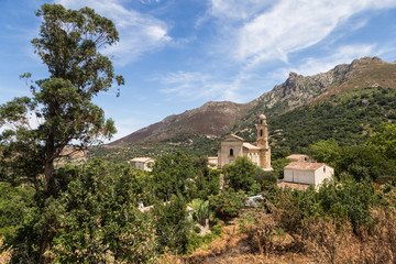 Fototapeta na wymiar An ancient traditional village in the mountains of Corsica in France