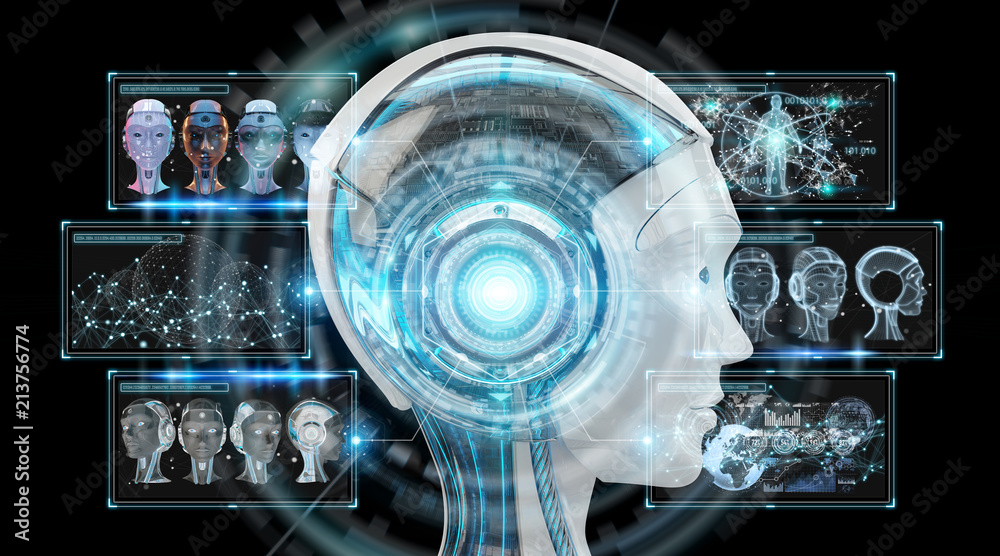 Fototapete digital artificial intelligence cyborg interface 3d rendering