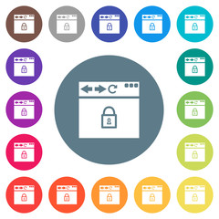 Browser secure flat white icons on round color backgrounds