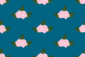 Pink Chrysanthemum on Indigo Blue Background