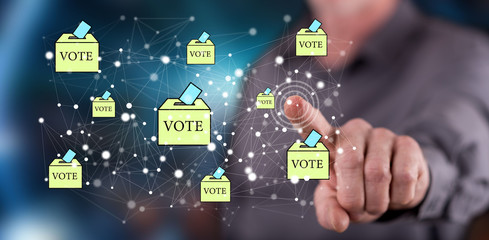 Man touching an online voting concept