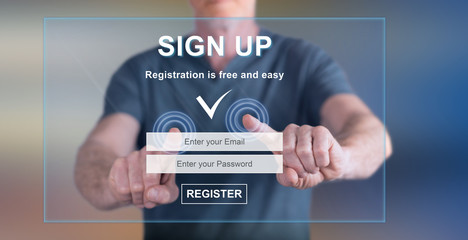 Man touching a signup concept