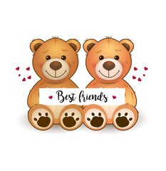 Vector cute teddy bears. Best friends. Happy friendship day