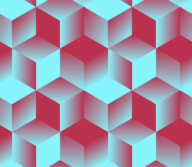abstract geometric seamless pattern with grid of cubes in red and blue