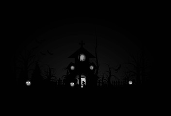 Fototapeta na wymiar Halloween background and scary church on graveyard. Vector illumination