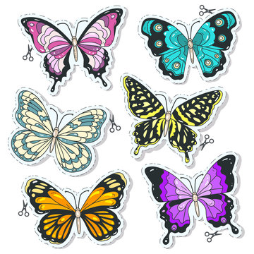 Vector colorful icons, set various decorative butterflies