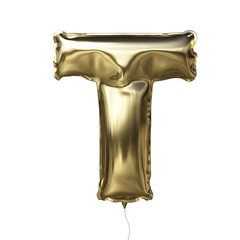 Letter T made of golden inflatable balloon isolated on white background
