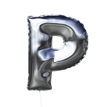 Letter P made of silver inflatable balloon isolated on white background