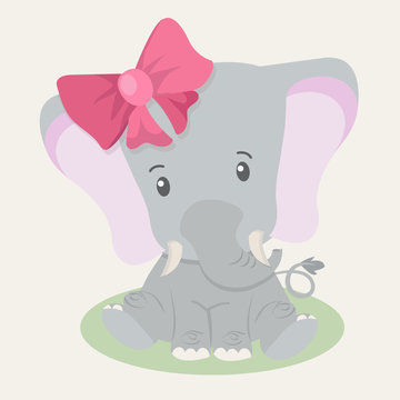 cute elephant baby with big bow © focus_bell