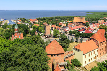 Frombork, view of city and Vistula bay from  cathedral belfry called Radziejowski tower