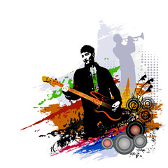 Musicians. Guitarist and trumpeter. Music background design