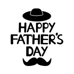 Happy Father's day card with black mustache and hat on the white background