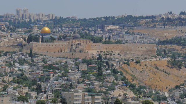Zooming to mosque Al Aqsa on Temple mount in Jerusalem