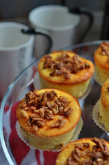 Cheesecake muffins on glass