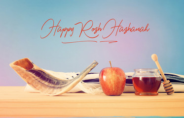 Rosh hashanah (jewish New Year holiday) concept. Traditional symbols.