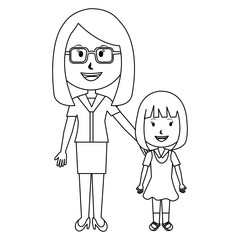 woman teacher with girl avatar character