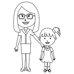 woman teacher with girl avatar character