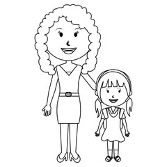 woman teacher with girl avatar character