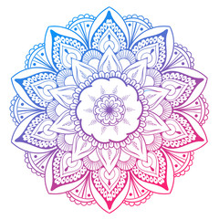 Mandala Vector Design Element. Round ornament decoration. Colorful flower pattern. Stylized floral motif. Complex flourish weave medallion. Tattoo print