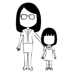 woman teacher with girl avatar character