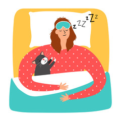 Woman and cat sleeping