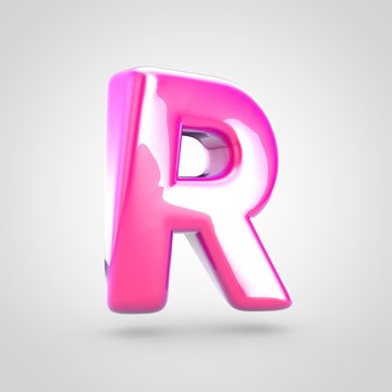 Pink letter R uppercase isolated on white background.