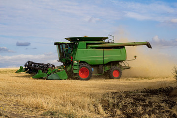 big harvester works in summer wheat fierlds