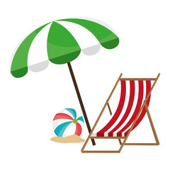 wooden beach chair with umbrella and balloon