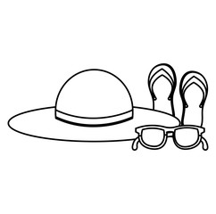 summer hat with flip flops and sunglasses