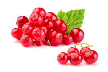 Bunch of  fresh red currant with leaf.