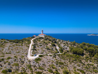 Aerial view of Struge Lighthoise taken in Lastovo , Croatia