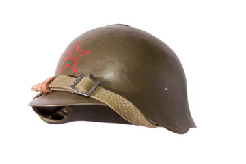 Obraz premium isolated military helmet of the Soviet army with the red star