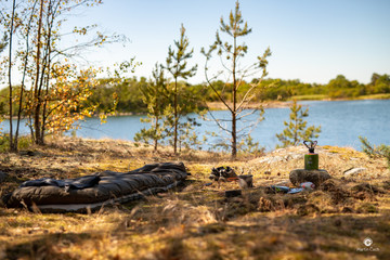 sleeping bag camp in nature