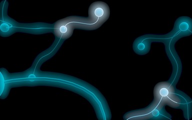 Neural network. Social network. Futuristic dna, deoxyribonucleic acid. Abstract molecule, cell illustration, mycelium. Dark background. 3D illustration