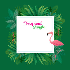 Pink Flamingo with Tropical Jungle Frame