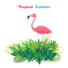 Pink Flamingo with Tropical Jungle