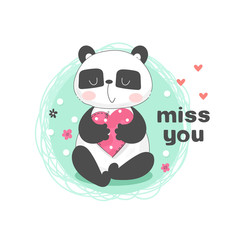 Child illustration with panda and heart