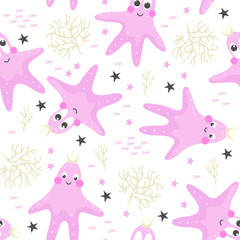 Seamless pattern with cute starfish princess