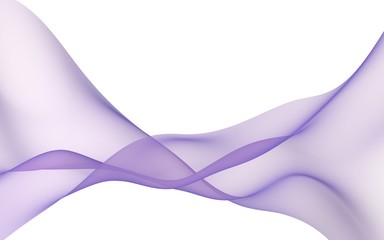 Abstract purple wave. Bright purple ribbon on white background. Raster air background. Abstract purple smoke. Purple scarf. 3D illustration