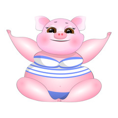 Happy pig. In a sailor suit  . Icon sticker. Mutfilm element. Vector illustration.